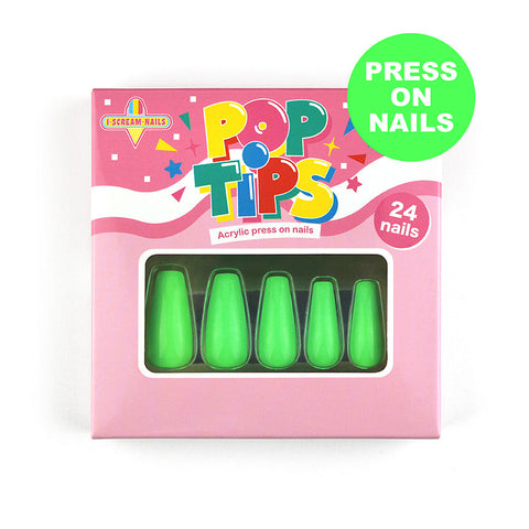 Pop Tips! Press on Acrylic Nails - Green Scream