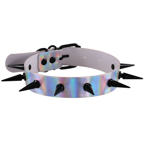 Holographic Black Spiked Choker