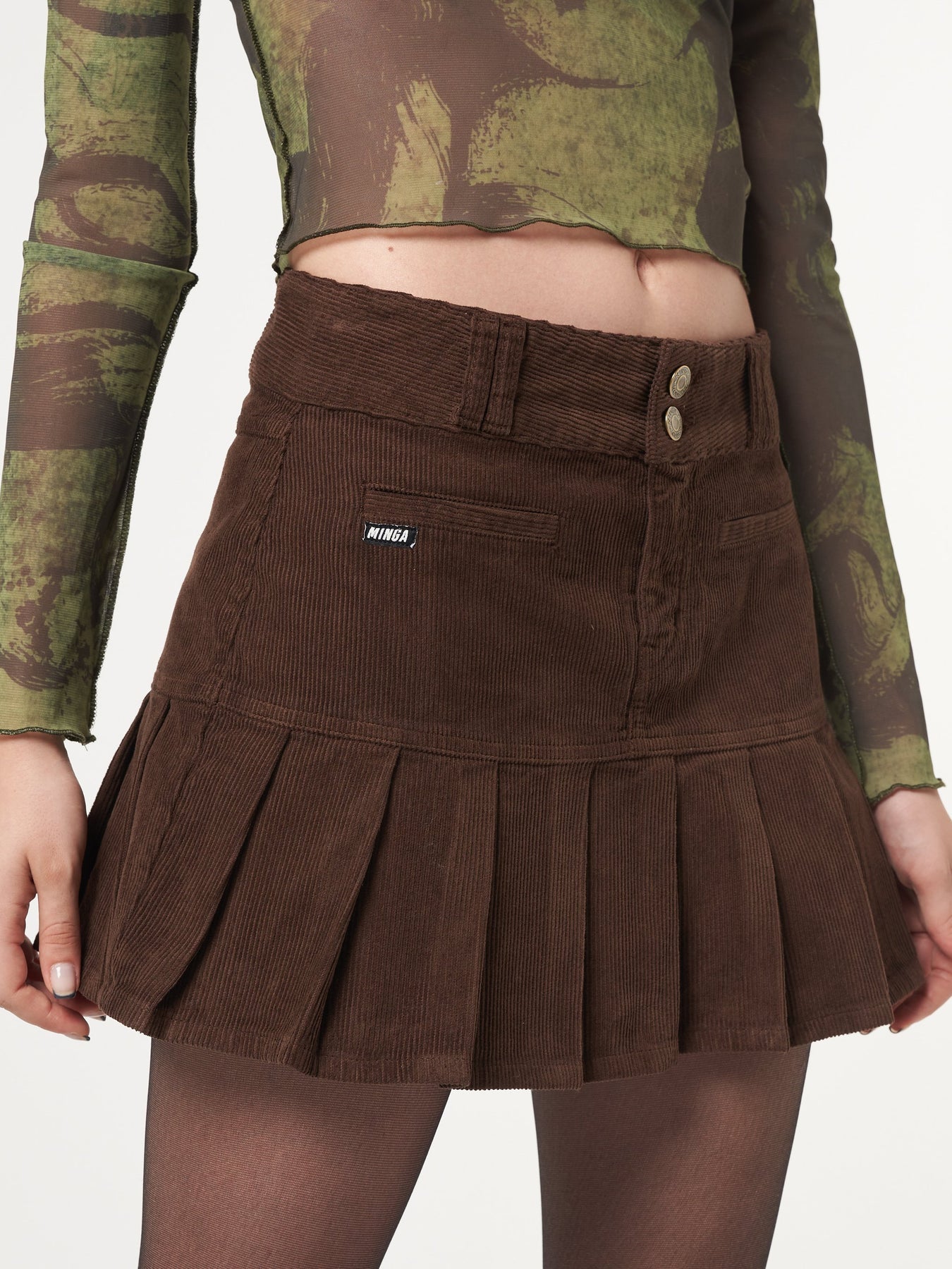 【Anyone more】Direc corduroy pleated mini skirt minga-london-brown-corduroy-